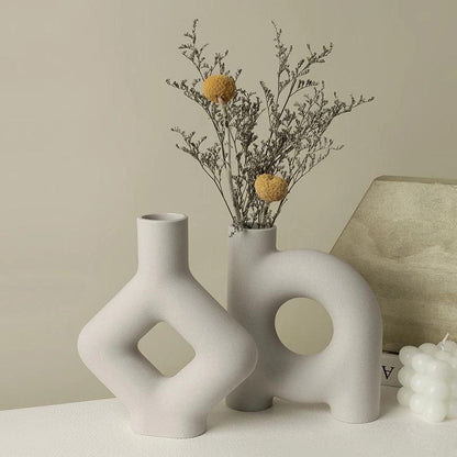Modern Plain Beige Ceramic Flower Vase │ Simple Geometric Irregular Pots - Besontique