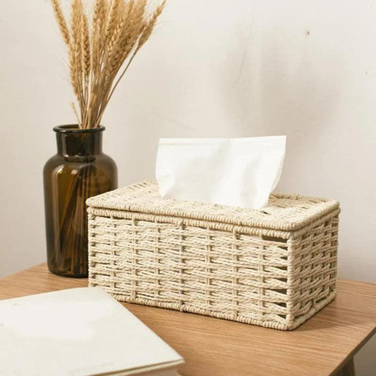 Modern Rattan Tissue Box organizer │ Boho Vintage Napkin Holder Case - Besontique Home