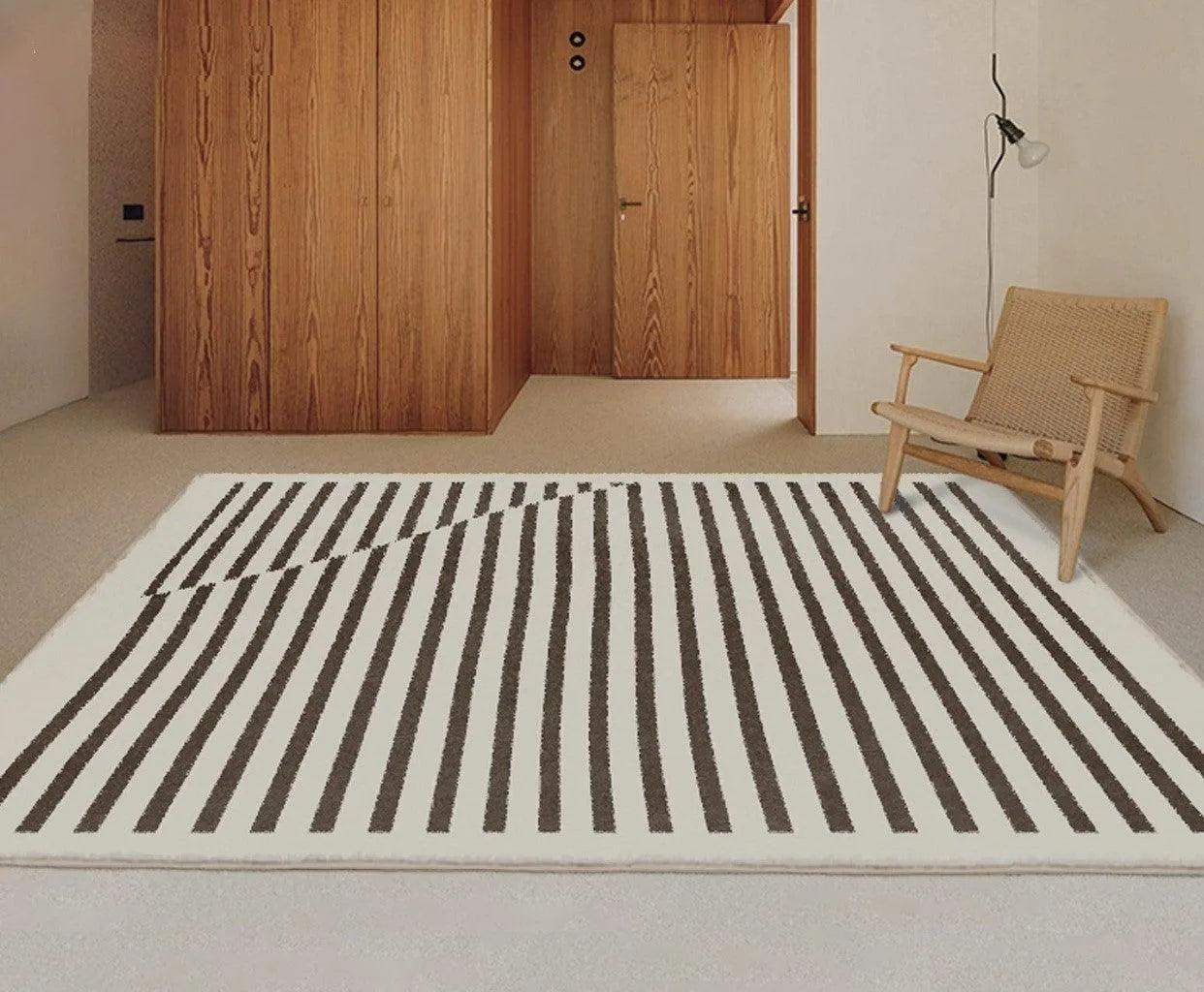 Modern Retro Line Art Thickened Carpet │ Brown Coffee Table Plush Carpets │ Luxury Bedroom Decorative Rug - Besontique Home