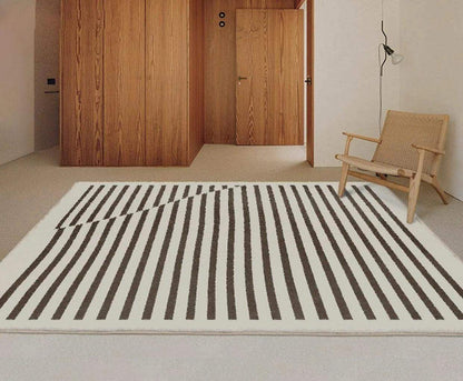 Modern Retro Line Art Thickened Carpet │ Brown Coffee Table Plush Carpets │ Luxury Bedroom Decorative Rug - Besontique Home