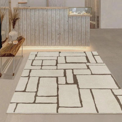 Modern Retro Line Art Thickened Carpet │ Brown Coffee Table Plush Carpets │ Luxury Bedroom Decorative Rug - Besontique Home