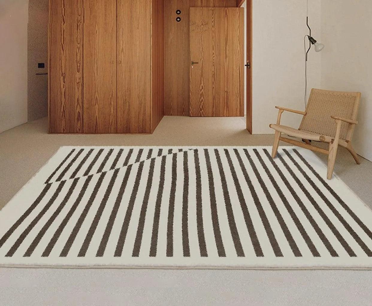 Modern Retro Line Art Thickened Carpet │ Brown Coffee Table Plush Carpets │ Luxury Bedroom Decorative Rug - Besontique Home