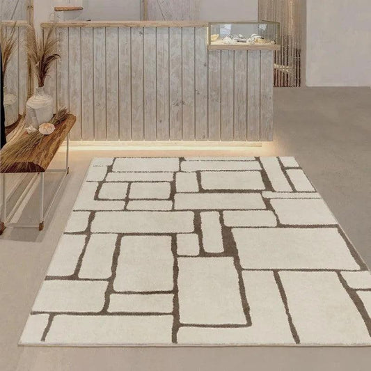 Modern Retro Line Art Thickened Carpet │ Brown Coffee Table Plush Carpets │ Luxury Bedroom Decorative Rug - Besontique Home