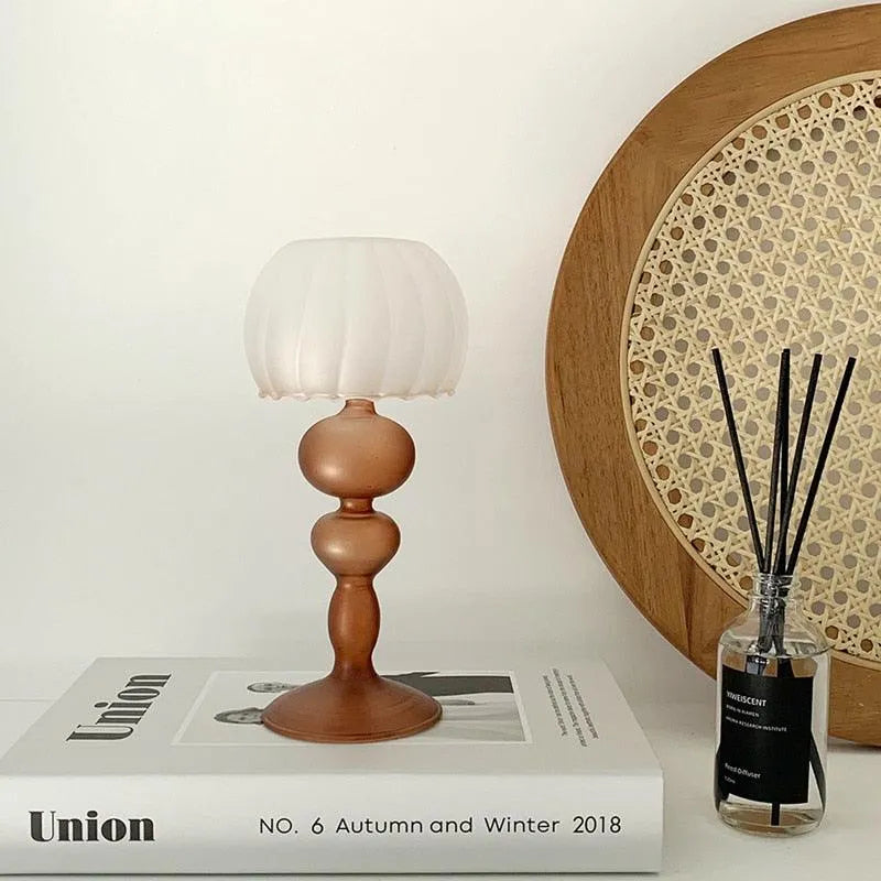 Modern Retro Table Lamp Glass Candle Holder │ Neutral Tone Home Decoration Accessories - Besontique