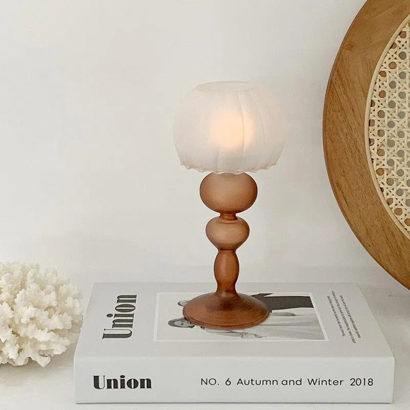 Modern Retro Table Lamp Glass Candle Holder │ Neutral Tone Home Decoration Accessories - Besontique