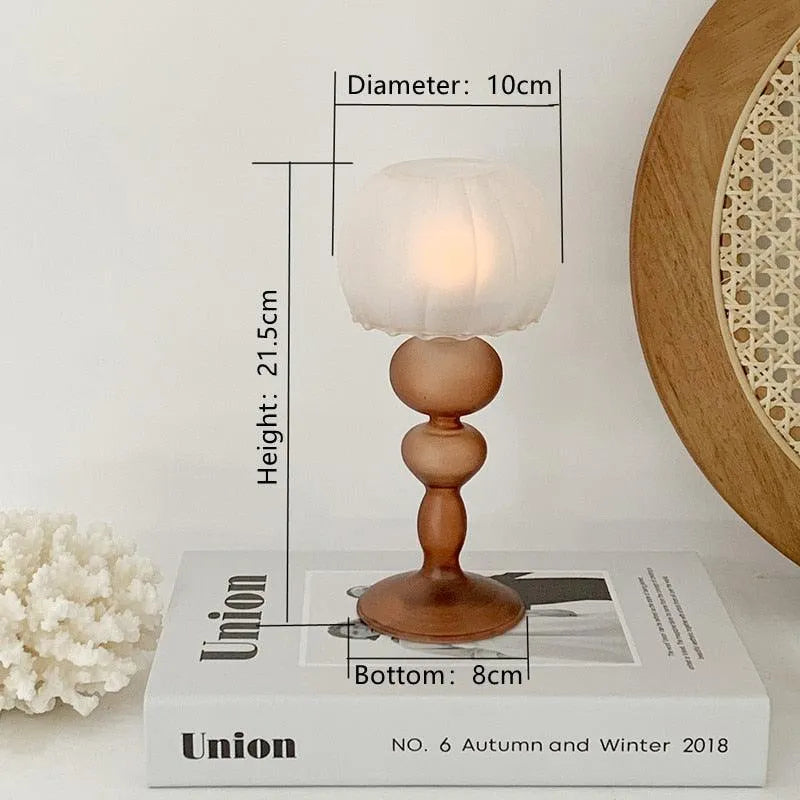 Modern Retro Table Lamp Glass Candle Holder │ Neutral Tone Home Decoration Accessories - Besontique