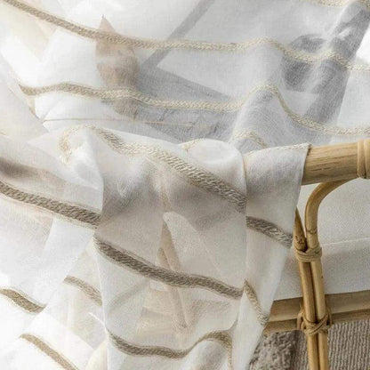 Modern Rustic Linen Striped Curtain │ Gauze White Voile Curtain - Besontique Home