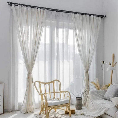 Modern Rustic Linen Striped Curtain │ Gauze White Voile Curtain - Besontique Home