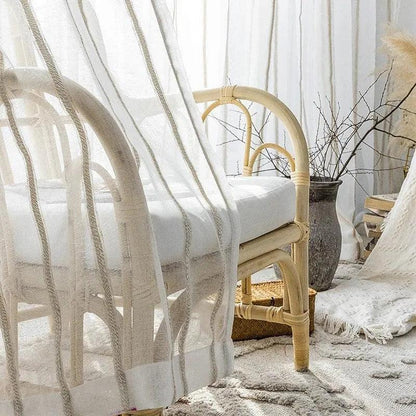 Modern Rustic Linen Striped Curtain │ Gauze White Voile Curtain - Besontique Home