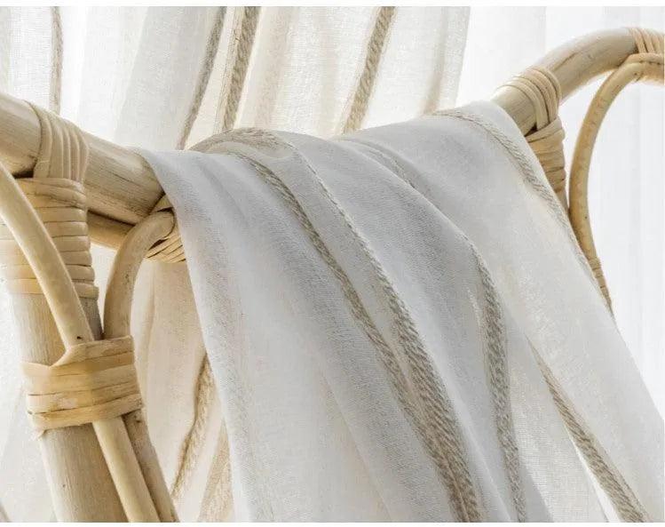 Modern Rustic Linen Striped Curtain │ Gauze White Voile Curtain - Besontique Home