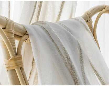 Modern Rustic Linen Striped Curtain │ Gauze White Voile Curtain - Besontique Home