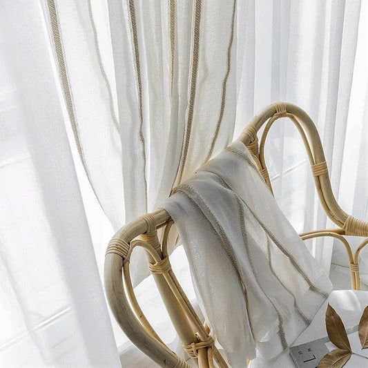 Modern Rustic Linen Striped Curtain │ Gauze White Voile Curtains - Besontique