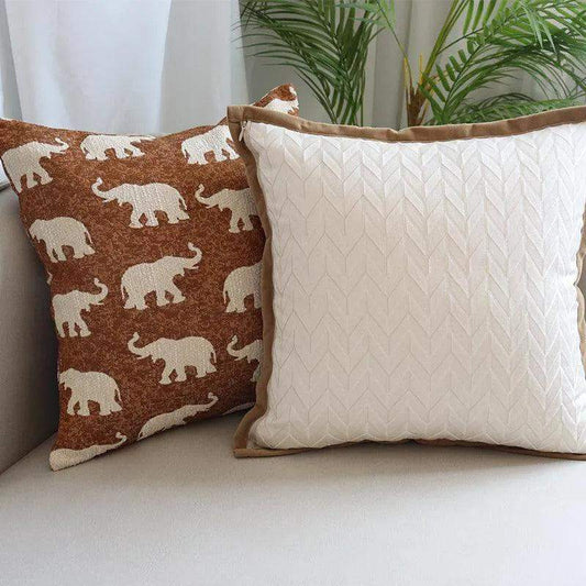 Modern Simple Geometric Elephant Pattern Cushion Cover │ Ivory Soft Decorative Couch Pillow Case - Besontique Home