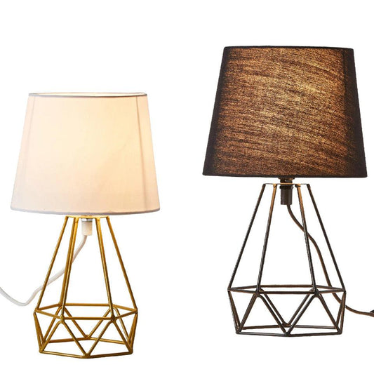 Modern Table Lamp with Geometric Metal Base & Fabric Shade 2 │ Desk Light Lamp for Bedroom Living Room - Besontique
