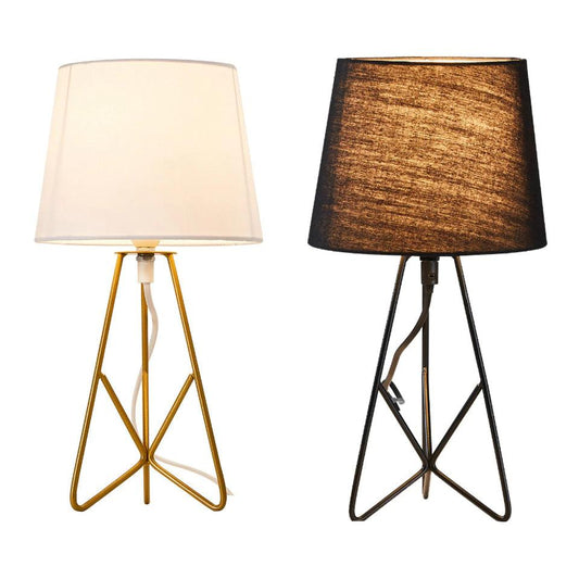 Modern Table Lamp with Geometric Metal Base & Fabric Shade 3 │ Desk Light Lamp for Bedroom Living Room - Besontique