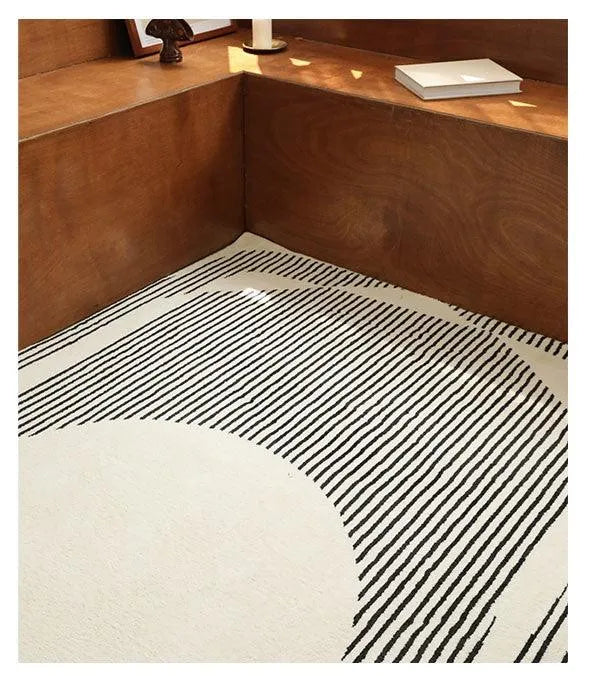 Modern Vintage American Style Large Carpet │ Black Pattern Geometric Rug - Besontique