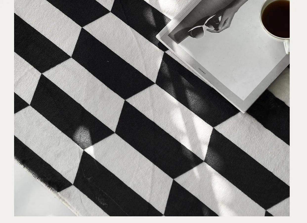 Modern Vintage American Style Large Carpet │ Black Pattern Geometric Rug - Besontique Home