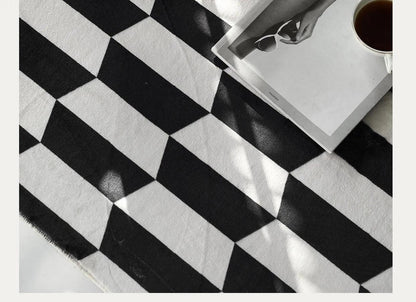 Modern Vintage American Style Large Carpet │ Black Pattern Geometric Rug - Besontique Home