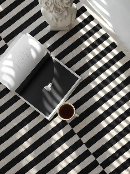 Modern Vintage American Style Large Carpet │ Black Pattern Geometric Rug - Besontique Home
