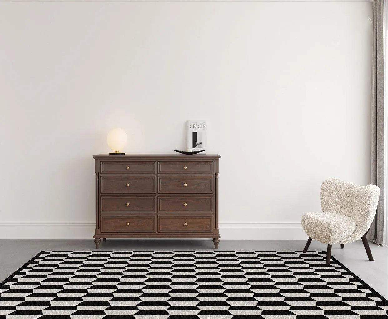 Modern Vintage American Style Large Carpet │ Black Pattern Geometric Rug - Besontique Home
