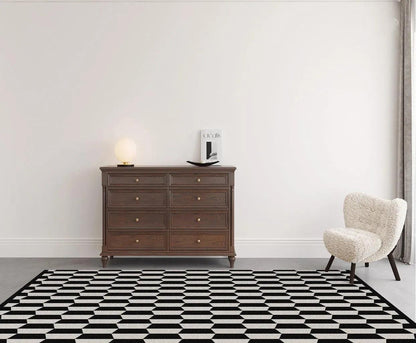 Modern Vintage American Style Large Carpet │ Black Pattern Geometric Rug - Besontique Home