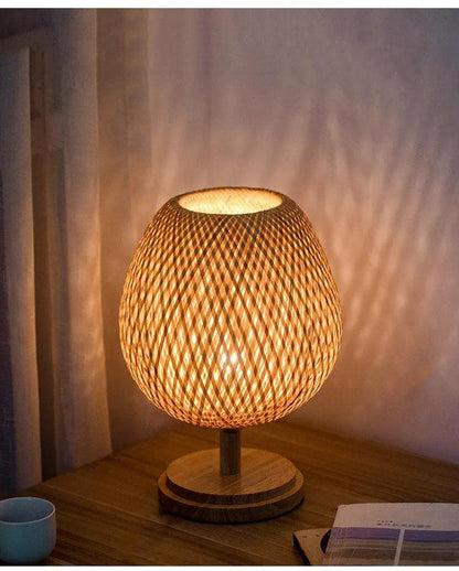 Modern Vintage Bamboo Table Lamps │ Handmade Knitted Wooden Desk Light │ For Living Room Bedroom Decoration - Besontique Home