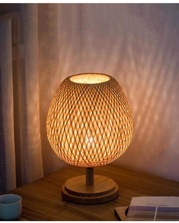 Modern Vintage Bamboo Table Lamps │ Handmade Knitted Wooden Desk Light │ For Living Room Bedroom Decoration - Besontique Home