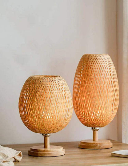 Modern Vintage Bamboo Table Lamps │ Handmade Knitted Wooden Desk Light │ For Living Room Bedroom Decoration - Besontique Home