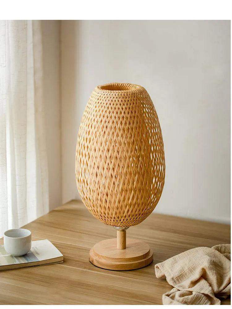 Modern Vintage Bamboo Table Lamps │ Handmade Knitted Wooden Desk Light │ For Living Room Bedroom Decoration - Besontique Home