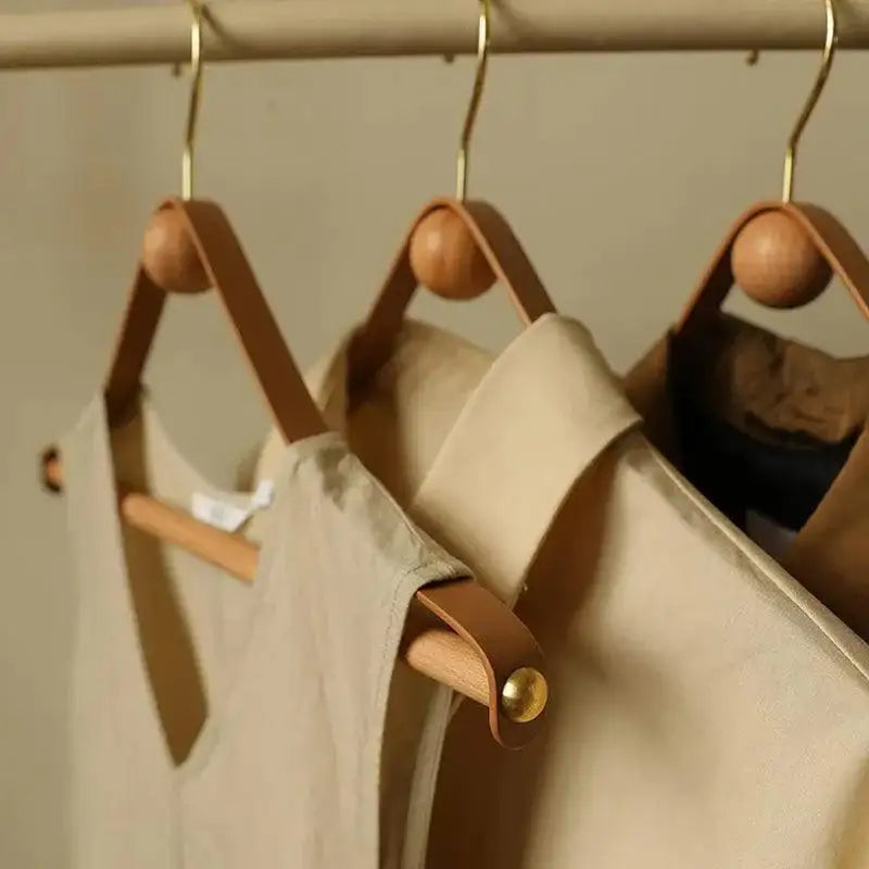 Modern Vintage Leather Wood Clothes Hanger │ Design Wardrobe Coat Trousers Storage Organizer - Besontique Home