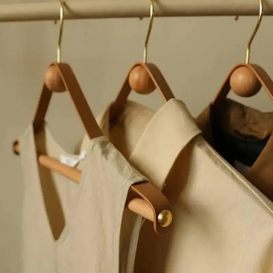 Modern Vintage Leather Wood Clothes Hanger │ Design Wardrobe Coat Trousers Storage Organizer - Besontique Home