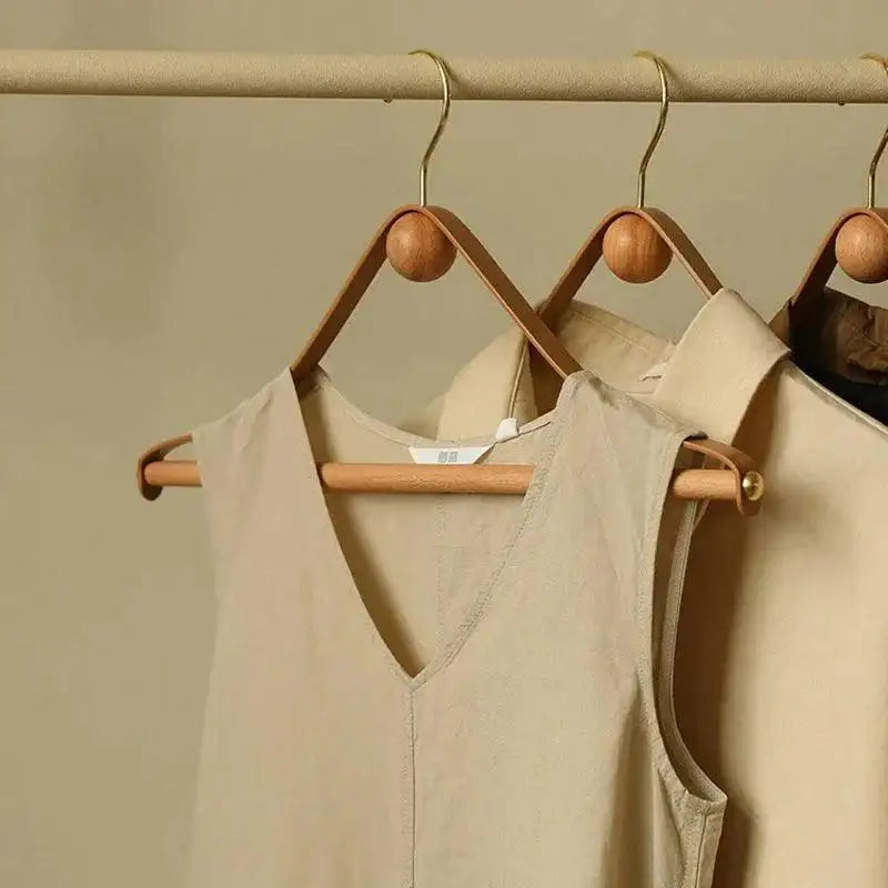 Modern Vintage Leather Wood Clothes Hanger │ Design Wardrobe Coat Trousers Storage Organizer - Besontique Home