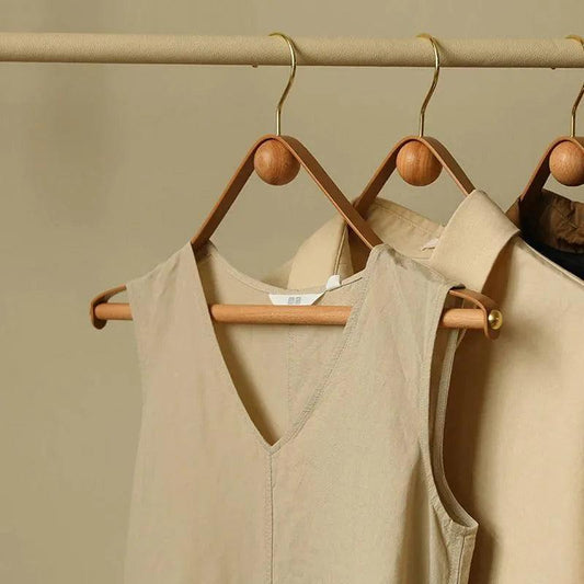 Modern Vintage Leather Wood Clothes Hanger │ Design Wardrobe Coat Trousers Storage Organizer - Besontique Home