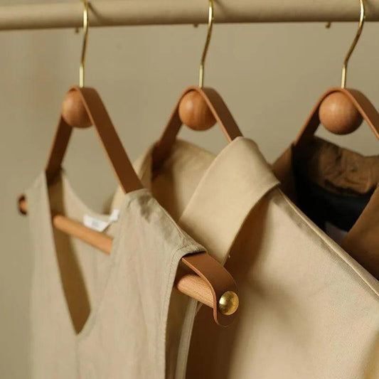 Modern Vintage Leather Wood Clothes Hanger │ Design Wardrobe Coat Trousers Storage Organizer - Besontique Home