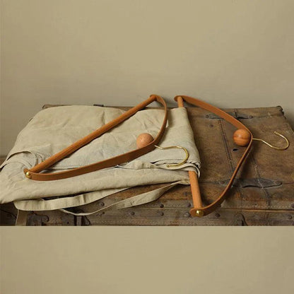 Modern Vintage Leather Wood Clothes Hanger │ Design Wardrobe Coat Trousers Storage Organizer - Besontique Home