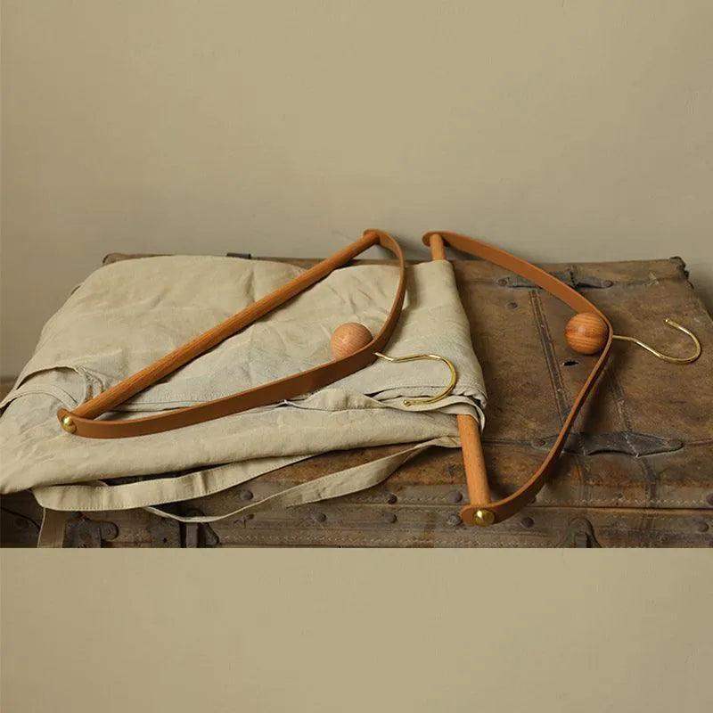 Modern Vintage Leather Wood Clothes Hanger │ Design Wardrobe Coat Trousers Storage Organizer - Besontique Home