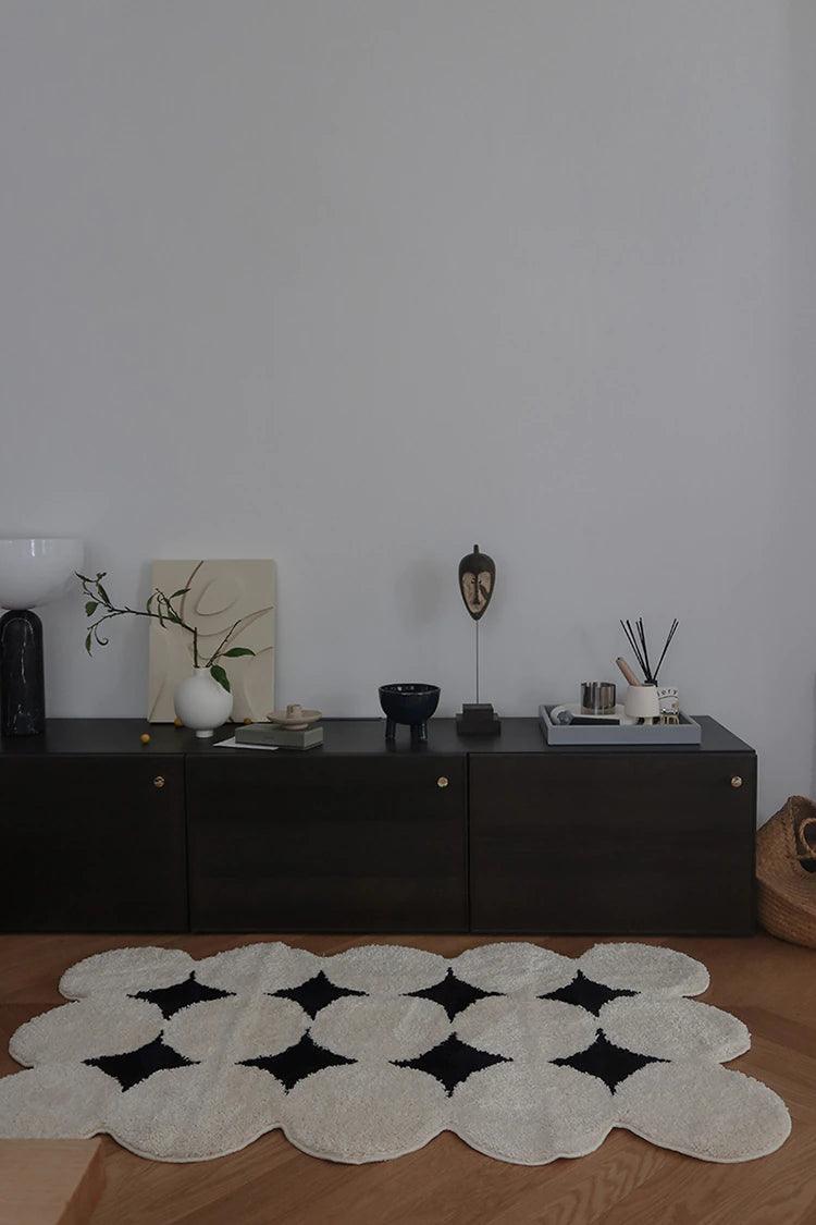 Modern Vintage Tufting Black White Rug │ Soft Aesthetic Floor Carpet Doormat │ For Home Living Room Decor - Besontique