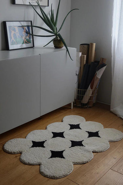 Modern Vintage Tufting Black White Rug │ Soft Aesthetic Floor Carpet Doormat │ For Home Living Room Decor - Besontique