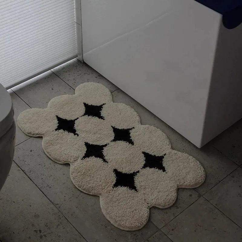 Modern Vintage Tufting Black White Rug │ Soft Aesthetic Floor Carpet Doormat │ For Home Living Room Decor - Besontique Home
