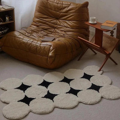 Modern Vintage Tufting Black White Rug │ Soft Aesthetic Floor Carpet Doormat │ For Home Living Room Decor - Besontique Home