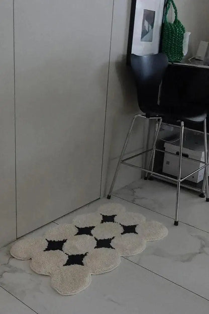 Modern Vintage Tufting Black White Rug │ Soft Aesthetic Floor Carpet Doormat │ For Home Living Room Decor - Besontique Home