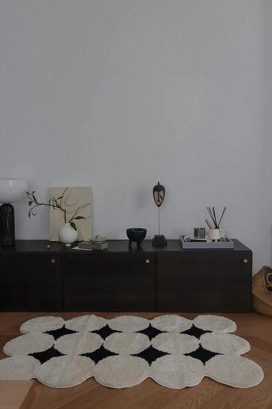 Modern Vintage Tufting Black White Rug │ Soft Aesthetic Floor Carpet Doormat │ For Home Living Room Decor - Besontique Home