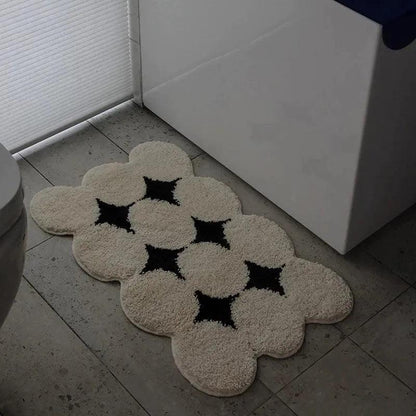 Modern Vintage Tufting Black White Rug │ Soft Aesthetic Floor Carpet Doormat │ For Home Living Room Decor - Besontique Home