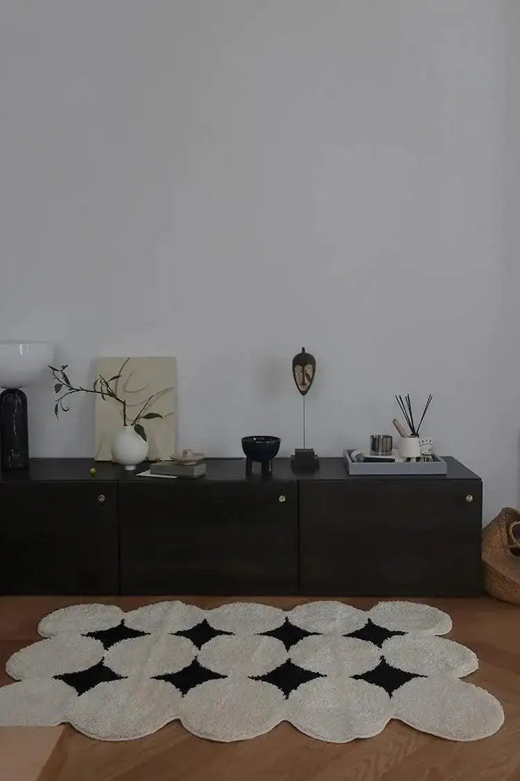 Modern Vintage Tufting Black White Rug │ Soft Aesthetic Floor Carpet Doormat │ For Home Living Room Decor - Besontique Home
