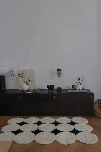 Modern Vintage Tufting Black White Rug │ Soft Aesthetic Floor Carpet Doormat │ For Home Living Room Decor - Besontique Home