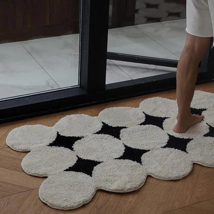 Modern Vintage Tufting Black White Rug │ Soft Aesthetic Floor Carpet Doormat │ For Home Living Room Decor - Besontique Home