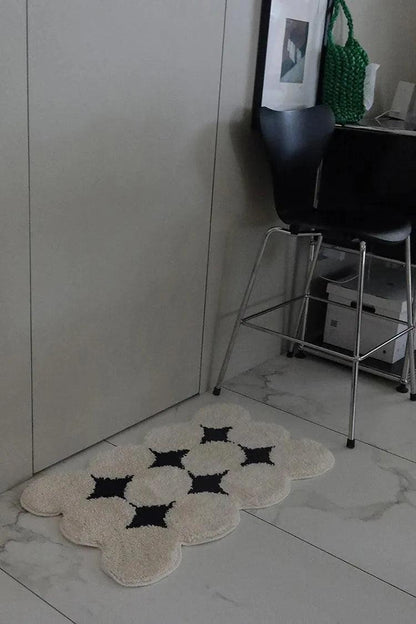 Modern Vintage Tufting Black White Rug │ Soft Aesthetic Floor Carpet Doormat │ For Home Living Room Decor - Besontique Home