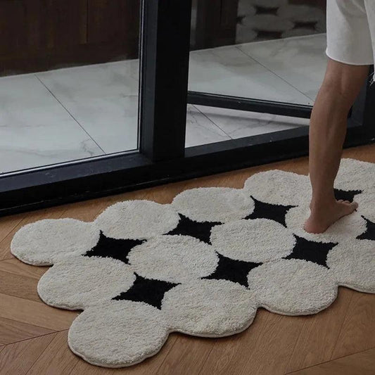 Modern Vintage Tufting Black White Rug │ Soft Aesthetic Floor Carpet Doormat │ For Home Living Room Decor - Besontique Home