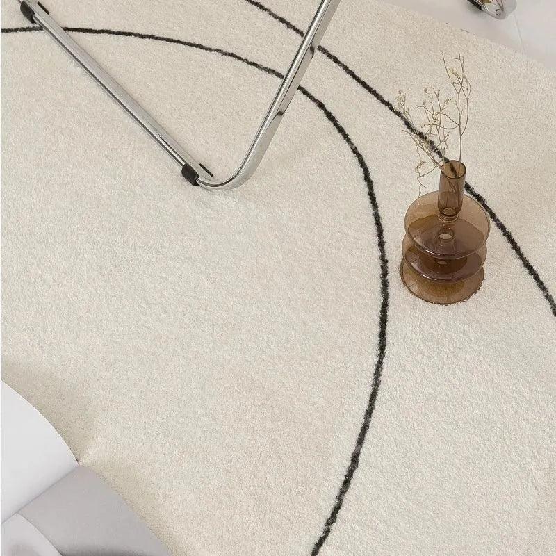 Modern White Irregular Abstract Line Art Rug Carpet - Besontique Home