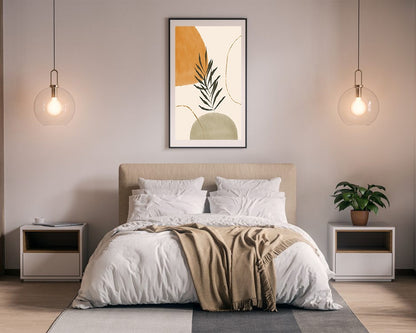 Boho Botanical Wall Print, Nature Plants Abstract Poster, Minimalist Neutral Tone Art, Neutral Orange Green Gold Besontique
